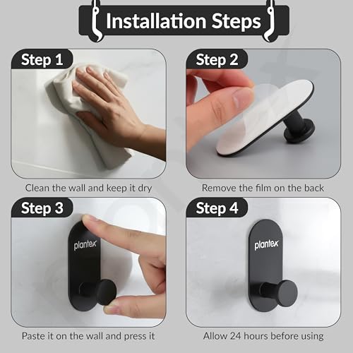 Image of Plantex Wall Hanging Hook /Bath Towel Hook /Self Adhesive Oval Robe Hooks for Kitchen /Bathroom /Stylish Home Decor Items - Pack of 4 (Black)