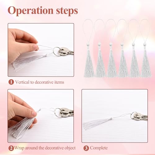 Image of NACHLYNN 120 Pcs Bookmark Tassels Bulk 13cm /5 Inch Silky Handmade Soft Craft Mini Tassels for Jewelry Keychain Making with Loops for Dress Decoration DIY Craft Accessory (White)