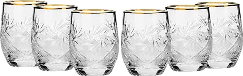 Set de 6 vasos de cristal con borde dorado 7 oz