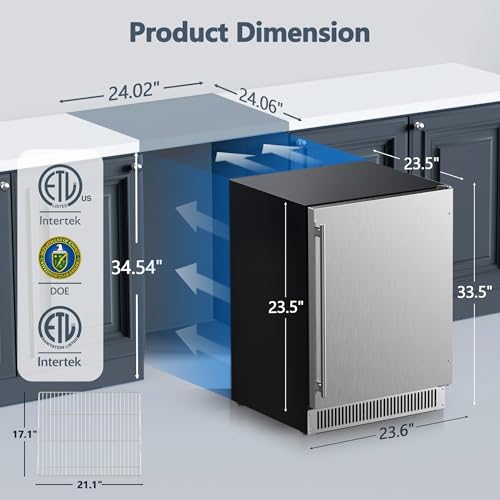 Image of Coolski 24 inch Outdoor Beverage Refrigerator for Patio, 180 Cans Under Counter Beverage Cooler with Stainless Steel, Built-in and Freestanding Fridge for Home Bar Kitchen, ETL, DOE, NSF Approved