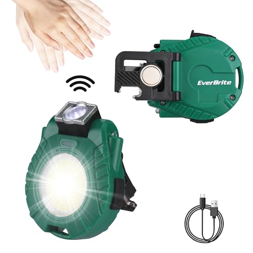 EverBrite COB Keychain Work Light, Mini Rechargeable Magnetic Keychain Light with Sensor Mode, Multifunctional Small Keychain Flashlights, Portable, Waterproof - for Camping, Hiking, 6 Modes, Green