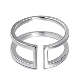Sterling Silver Rings for Women Dainty Double Line Bar Rings Parallel Bar Adjustable Rings for Women Statement_8#