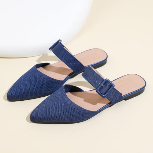 Image of Pointed Toe Mules for Women Flats,Slip On Mules Backless,Wide Width Mules,Mule Slides Flats Sandals