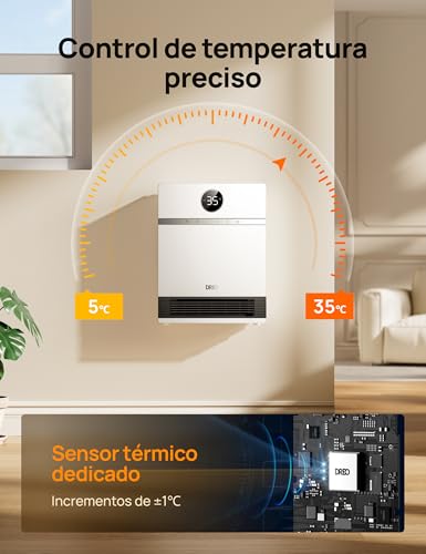 Dreo Inteligente Calefactor Bajo Consumo, Oscilación de 30°, 2000W Termoventilador Electrico, Calefactor Baño Pared, Termostato Ajustable, Control Remoto, 24H Temporizador, Instalación Sencilla, Alexa - imagen 6