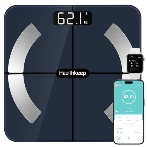 Bilancia Intelligente Impedenziometrica Bluetooth con App, Bilancia Digitale Smart per Grasso Corporeo, BMI, Peso, Massa Muscolare, Acqua Corporea, Proteine, Metabolismo Basale (BMR) - Nero