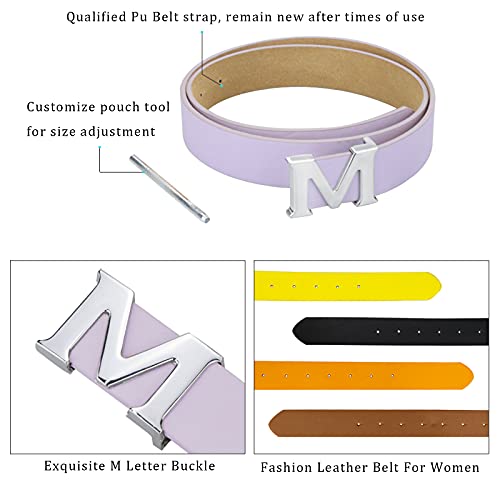 Women Belt For Dress，Leather Belts for Women with Letter M Plate Pin Buckle4