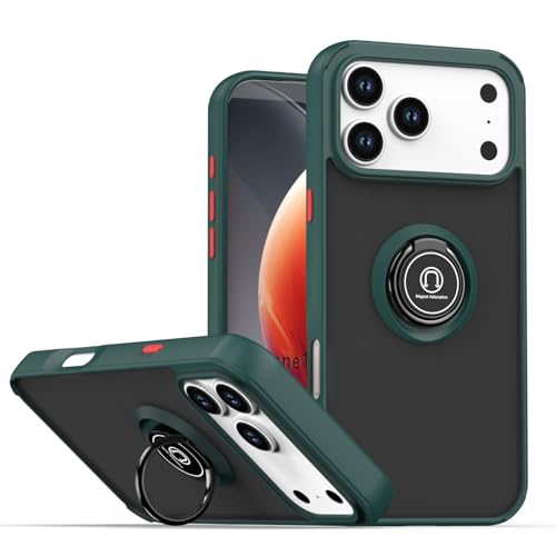 Coque iPhone 16 rigide vert foncé silicone antichoc et anneau de support arrière
