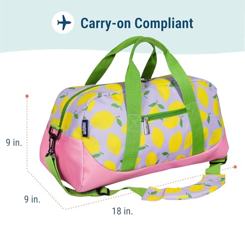 Image of Wildkin Kids Overnighter Duffel Bag - Carry-On Travel Bag for School & Sleepovers, Lightweight, Durable, Boys & Girls Ages 4-15 - Lilac Lemonade