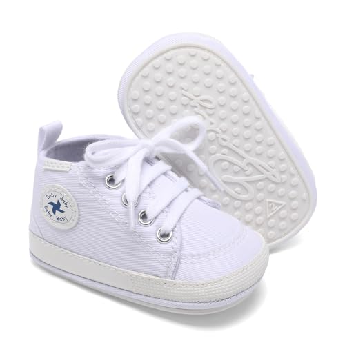 Image of Baby Girls Boys Shoes Soft Anti-Slip Sole Newborn First Walkers High Top Canvas Denim Unisex Infant Sneaker