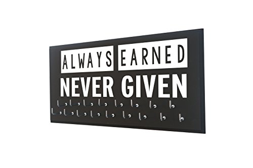 Running On The Wall - Race Medal Display Rack - Inspirational Quote - Wall Mounted Sports Medal Holder and Hanger for 5Ks,10Ks, Marathons Medal Display, Triathlons and More