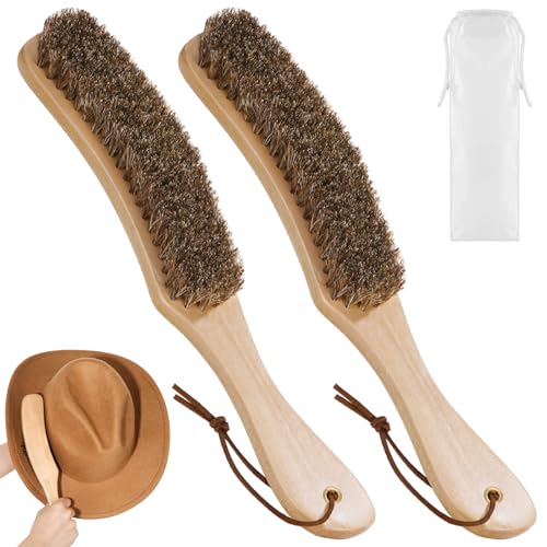 Clothes Brush with 100% Horsehair Bristle for Cleaning, Lint Brush for Hat, Cashmere, Wool, Suede, Velvet,Suits,Shoes,Furniture, Cleaning Kit Removes Dust,Pet Hair, Wood Handle with Storage Bag,2 Pack