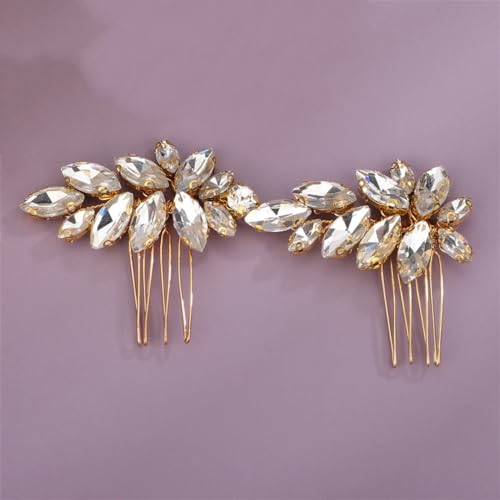 Peineta para el pelo con diamantes de imitación de fijación firme y gran brillo dorado