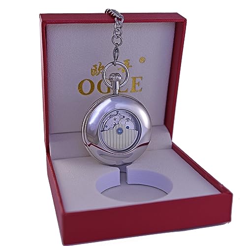 Image of OGLE 3ATM Waterproof Stainless Steel Energy Storage Display Day Calendar Large Size Fob Self Winding Automatic Skeleton Mechanical Pocket Watch