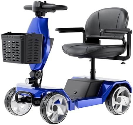 Serianie Foldable Mobility Scooters for Seniors, 4 Wheel Lightweight Mobility Scooters for Adults, Powered Electric Wheelchair, Mobility Scooter with Seat, Folding Travel Motorized Scooter - Blue
