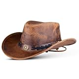 HADZAM Leather Cowboy hat Shapeable into Outback hat, Australian Hats for Men & Women (US, Alpha, Medium, Taan Brown)