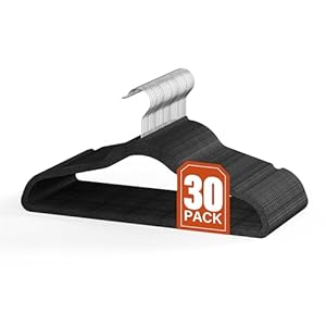 YSSOA 30 Pack Velvet Hangers, Space Saving Non-Slip Flocked Felt Hangers with Shoulder Notches, for Coats, Pants and Dress Clothes, Black