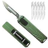 Caressolove Automatic Utility Knife, Safety Auto Box Cutter Retractable, EDC Push Button Exacto Scalpel Knife, 10PCS #23 Razor Blades Pocket Knives with Clip