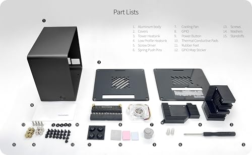 ElectroCookie Raspberry Pi 5 Case, Aluminum Mini Tower Case with Cooling Fan and Color Changing Ambient Light (Black)