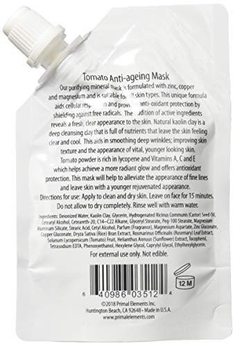 Primal Elements Face Mask, Clay Mud Facial Treatment, Reduce Pores & Treat Blackheads, Multi-Use Package, 1.18 Oz - Tomato Anti-Aging #TOP1