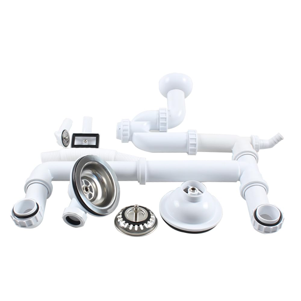 Talea Garniture de vidange double avec trop-plein, diamètre 114 mm, blanc, ensemble complet pour évier de cuisine, convient pour éviers avec une ouverture de 83–90 mm Z7008C029 (passage mural pour