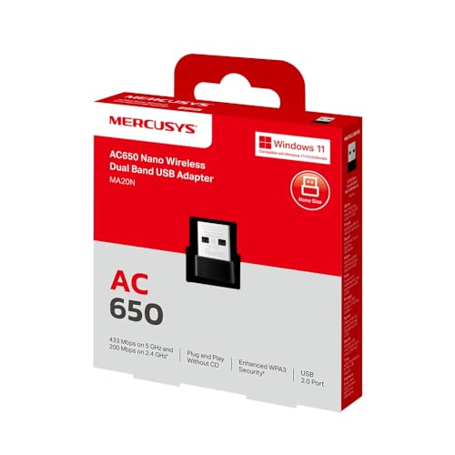 Adaptateur réseau TP Link Mercusys MA20N Carte réseau WiFi USB AC650 Nano Card Dual Band USB 2.0 WPA3 Plug & Pl USB USB 2.0 - vue 9