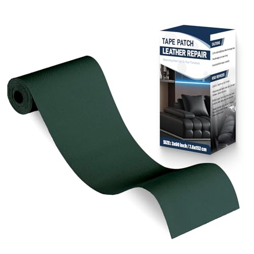 Zenyao Leather Repair Patch Tape - Self Adhesive Leather Repair Kit for Car Seat Furniture, Heavy Duty Vinyl Repair Patch for Couch Sofa, Waterproof Fix for Tears, 3x60 Inch Roll, Dark Green