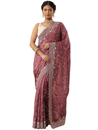 Image of Libas Embroidered Organza Saree With Unstitched Blouse Piece