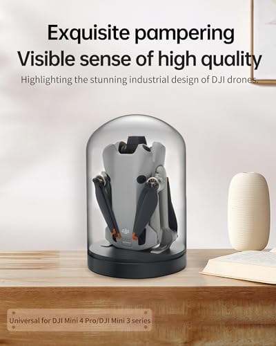 LKTOP Mini 4 Pro/Mini 3 Pro/Mini 3 Drone Display Stand for DJI Mini 4/3 Series, Glass Display Base Cloche Dome Dustproof Cover for Storage/Collection/Gift/Home Decoration, No Charging Function (Black)