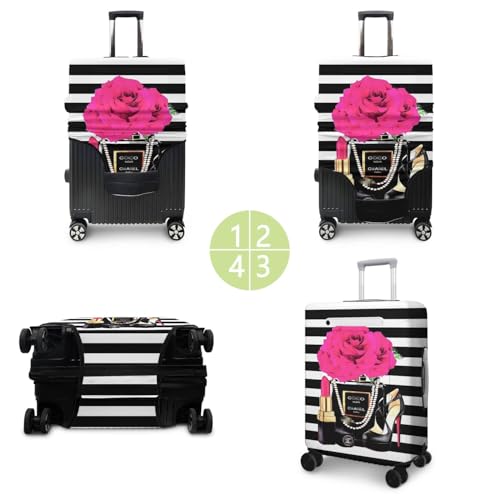 Vehcimbev Fashion Accessory Travel Luggage Cover Fashion Girl Perfume and Lipstick and Heels Travel with Pocket Suitcase Cover Anti-scratch Suitcase cover Fits 29-32 Inch by Vehcimbev - Used condition - Image 6