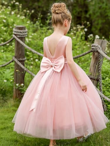 MCieloLuna Elegant Flower Girl Dress Toddler Puffy Tulle Princess Ball Gown O-Neck Glossy Satin First Communion Dress3
