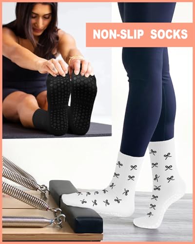 Image of Aoliks 6 Pairs Pilates Grip Socks for Women, Non-slip Yoga Athletic Socks for Barre Ballet Barefoot Workout Hospital
