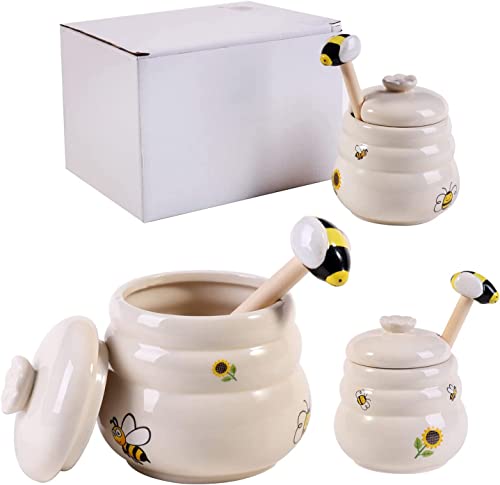 Kosmeey Ceramic Honey Jar with Wooden Honey Dipper-Honey Pot with Dipper- Honey Jar with Stand, Great Bee Decor- Farmhouse Kitchen Decoration (Honey Jar-Bee) - Thumbnail 7