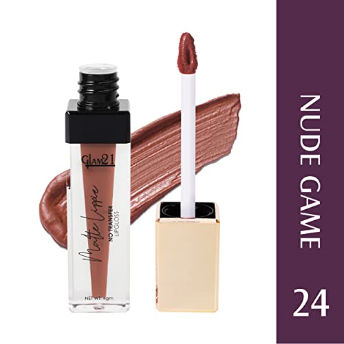 Image of Glam21 Matte Lippie No Transfer Lip Gloss | Lightweight and comfortable| Creamy Matte Formula - 4 gm | Nude Game-24