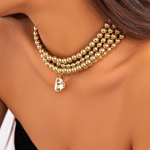 4 Tier Boho Women Multilayer 1920s Necklace Chunky Dainty Beads Layered Choker Necklaces Handmade Beads Fashion Chunky Pendant Multilayer Adjustable Layering Chain Necklaces for Women2