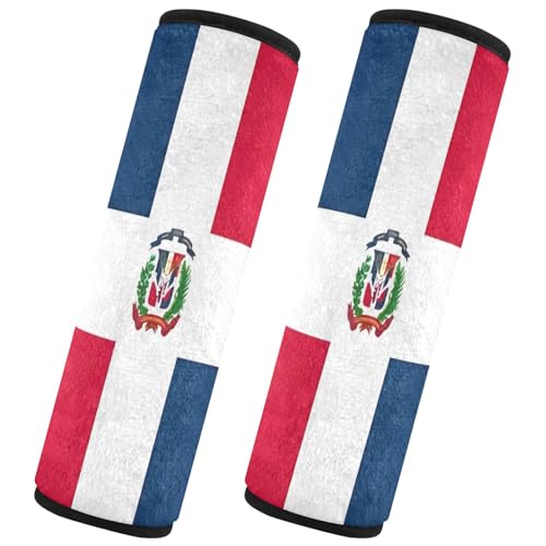 CHIFIGNO 2 fundas para cinturón de seguridad de coche con la bandera de República Dominicana para adultos, mujeres y niños