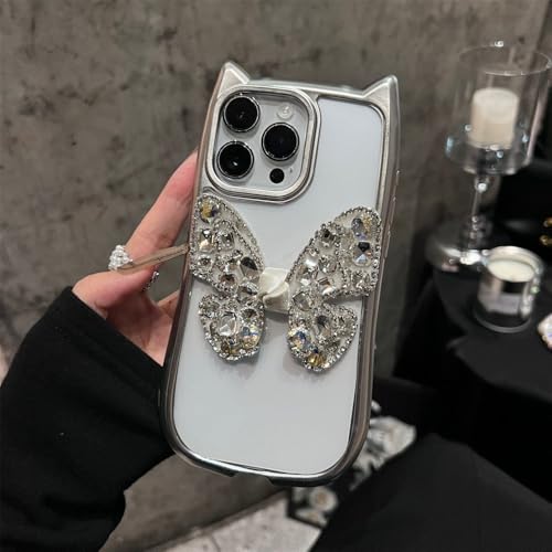 Coque silicone papillon iPhone 14 Pro transparente argent NevStp - 5