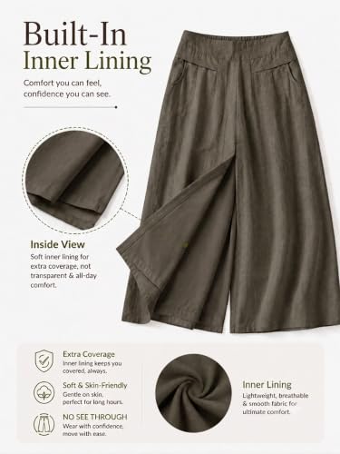 Image of Women's Relaxed Fit Pure Cotton Linen Flared Palazzo Pants for Woman | Wide Leg Casual Trousers with Pockets | Plazo Pants for Women | High Waisted Office & Travel Wear (Available in Plus Sizes)