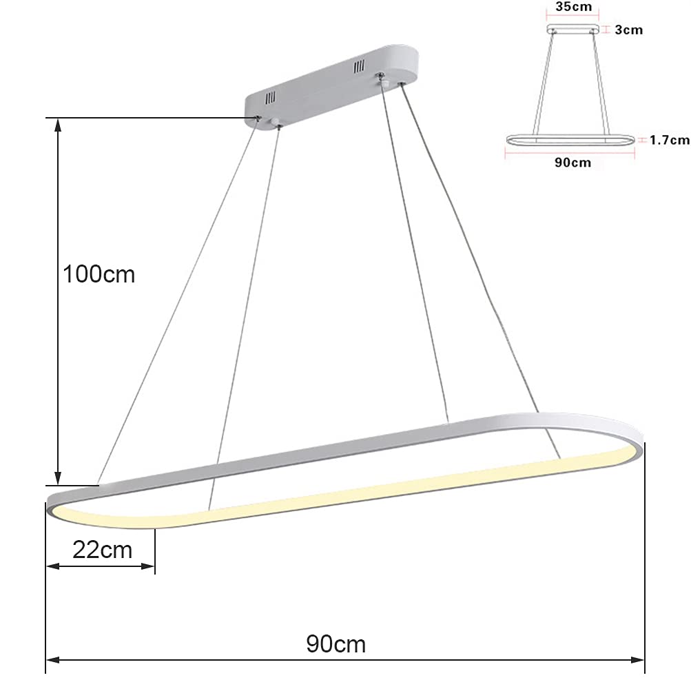 Bellastein Pendelleuchte Oval Esstisch Büro Lampen, LED Hängeleuchte Dimmbar Deckenleuchte mit Fernbedienung, Modern Ring Design Kronleuchter für Esszimmer Küchenlampe Blendfrei (L90cm, Gold)