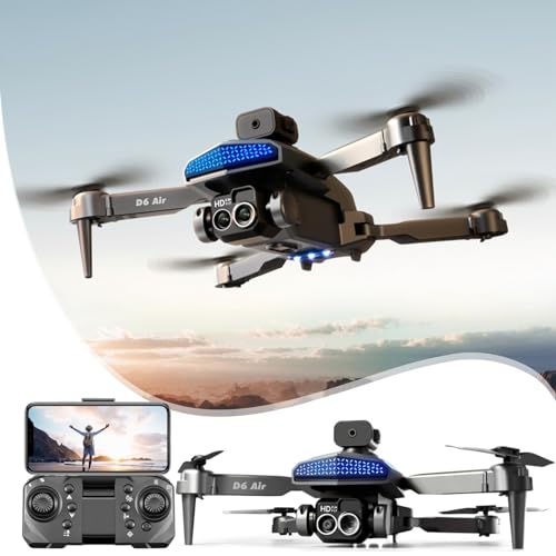 Drone with Double 4K HD Cameras, WIFI FPV Drones Foldable Aerial Photography Drone Toys Gift For Boys Girls, with Altitude Hold, Headless Mode, LED Lights, Voice Control