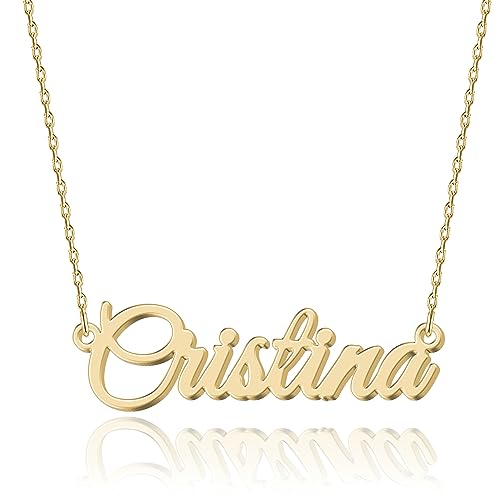 Collar de Nombre Personalizado en Oro de 18K Cristina - Colgante de Acero Inoxidable Grabado Personalizable para Mujeres - Regalo para Cumpleaños, Aniversarios, Graduaciones y el Día de San Valentín