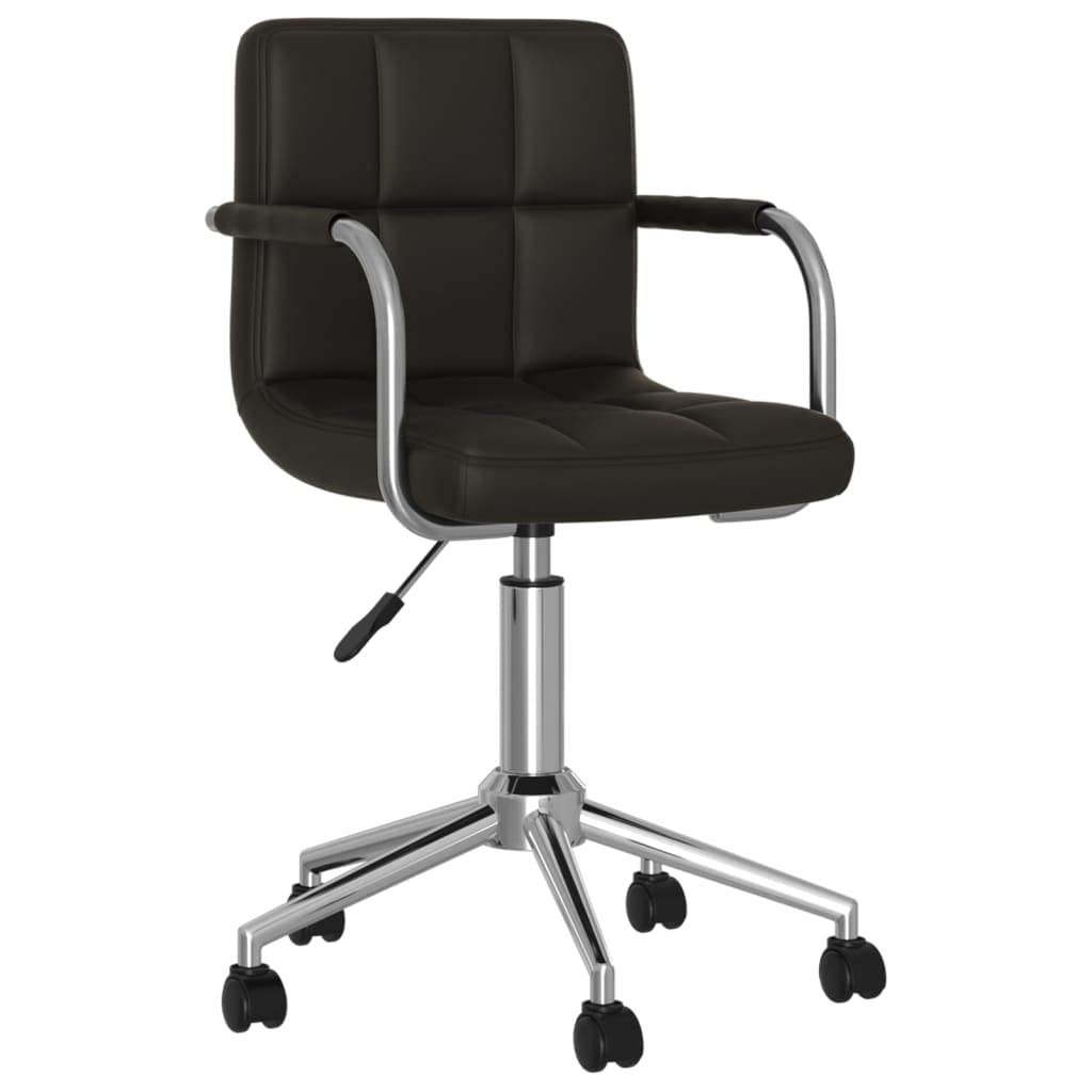 Silla de oficina giratoria de piel sintética negra acolchada con estructura de acero cromado y muelle de gas para mayor comodidad y rotación de 360 grados, ergonómica
