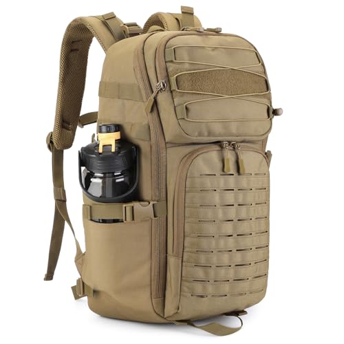 Image of HUNTVP Tactical Backpack for Men 35L Military Backpack MOLLE 1000D Army Daypack 3 Day Bug Out Bag for Work Camping Hiking Outdoor, Brown