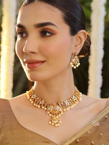 Image of Rubans Gold Plated Traditional Necklace Set Festive Jewellery Gift for Women & Girls