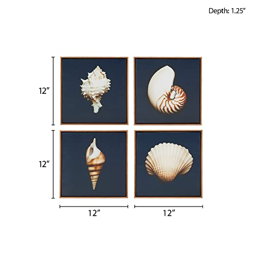 Madison Park, Ocean Seashells 4 Piece Set Wall Art Framed Canvas, Modern Coastal Design, Global Inspired Portrait Painting Living Room Accent Décor, Ivory, 12 x 12 Blue - Image 3