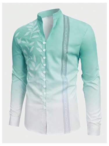 OYOANGLE Men's Graphic Print Ombre Button Down Shirt Mock Neck Long Sleeve Shirts3