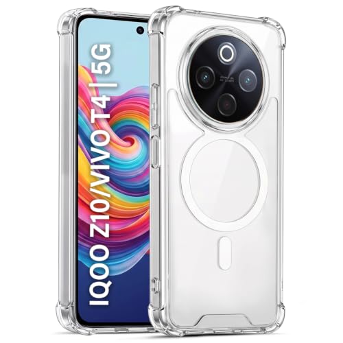Image of TRUEUPGRADE Back Cover for iQOO Z10 5G / Vivo T4 5G Non Mag-Safe Transparent PC + TPU Bumper Case with Magnetic Print Shockproof Protection (Transparent Mag-Safe)
