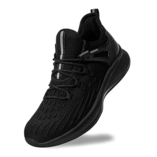 Akk Mens Athletic Walking Shoes - Slip On Running Shoes Comfortable Sneakers Breathable for Men Travel Casual Driving Workout Sports All Black 10