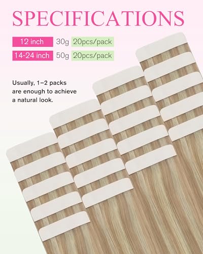 Image of YoungSee Hair Extensions Tape in Blonde, Human Hair Tape in Extensions Light Blonde Highlight Ash Blonde, Silky Straight, Tape Extensions Remy Hair, 18 Inch 20pcs 50g, for Everyday Wear