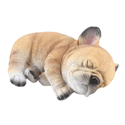 Ejoyous Français Bulldog Statue Garden Figure de Résine 12x11x5cm Sleeping Bulldog Figure pour Clôture Post Decoration Garden Terrace Office Office (Corne)