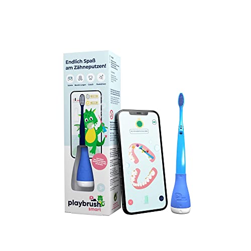 Playbrush Smart, smarte Handzahnbürste für Kinder ab 3 Jahren mit interaktiver Spiele-App zum Erlernen des Zähneputzens, weiche Borsten, kindgerechter Bürstenkopf, ergonomischer Griff, blau Cover